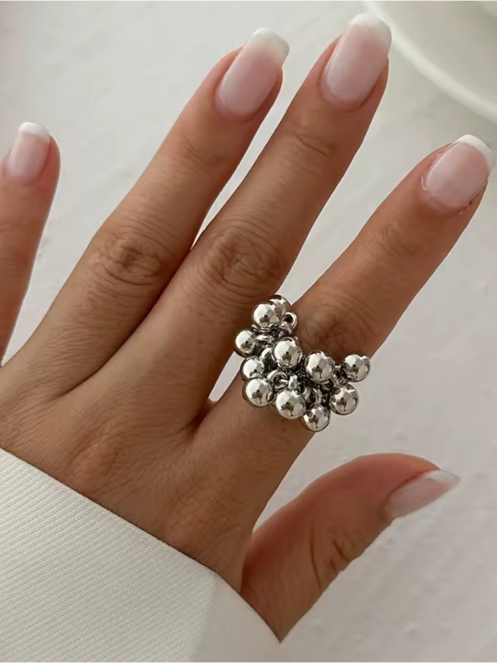 Creative Trendy Silver Statement Bubble Ring